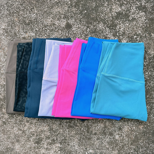 Solid Color High Waist Leggings with Pocket