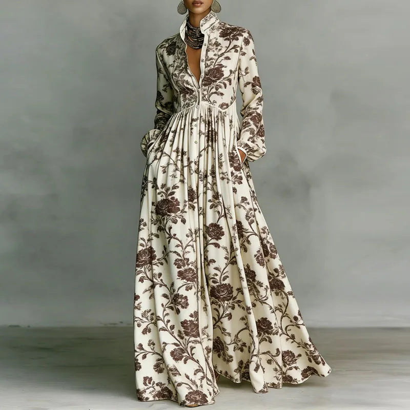 Women's Retro Print High-Waist Boho Shirt Dress