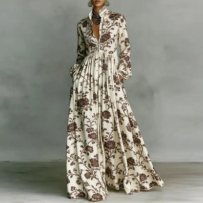Women's Retro Print High-Waist Boho Shirt Dress