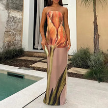Strapless Printed Long Sleeveless Off Shoulder Dress