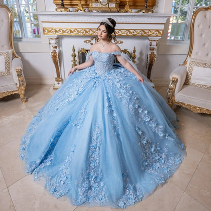 EVLAST Floral Applique Beaded Quinceanera Dress