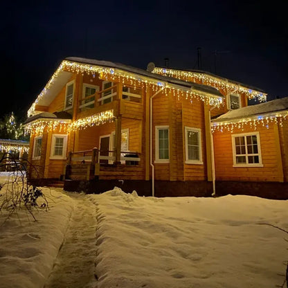 Outdoor LED Icicle Curtain Lights - Waterproof Fairy String Lights with White Flash Effect