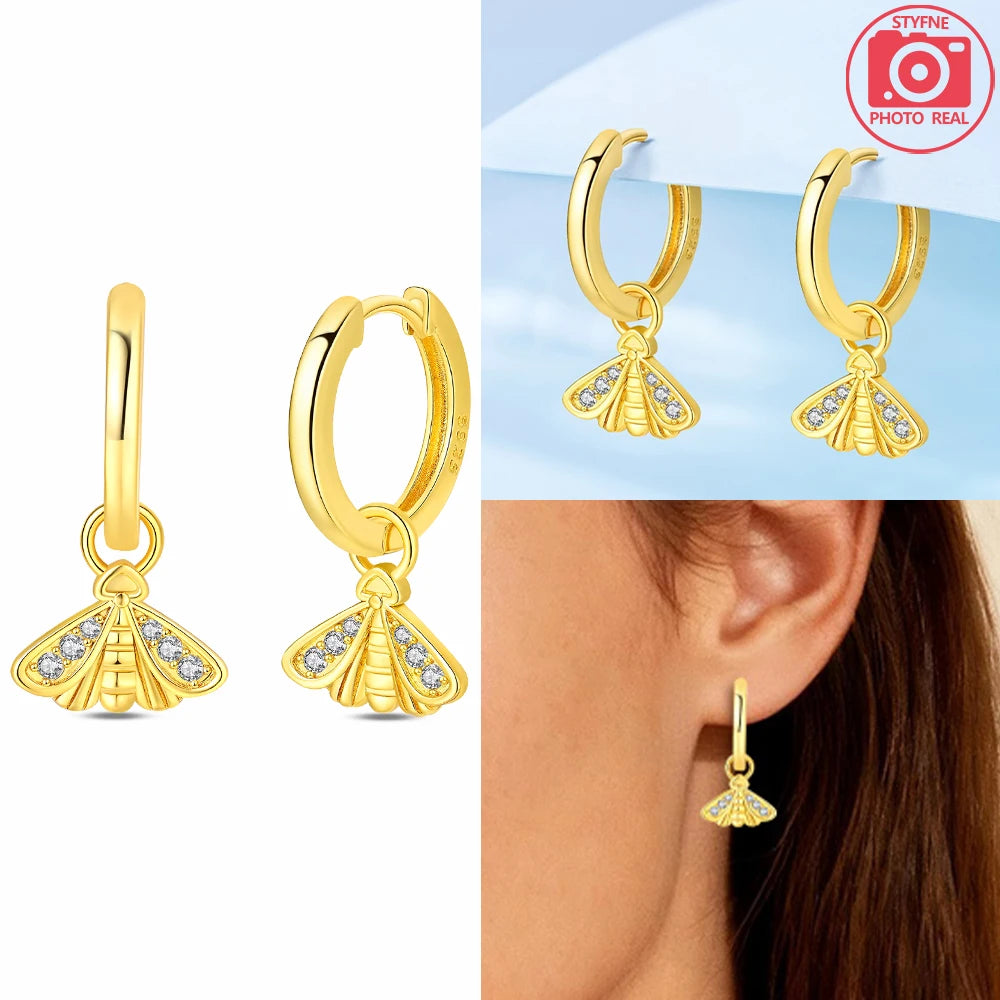 925 Sterling Silver Dancing Bee Hoop Earrings – Cute Enamel Zircon Jewelry