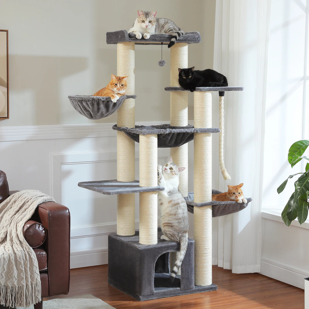 PAWZ Road 67" Multi-Level Heavy-Duty Cat Tree Tower for Large Cats
