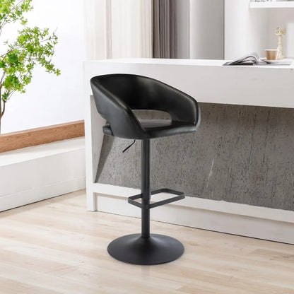 Faux Leather Swivel Barstool with Hollow Backrest and Arms Adjustable Height