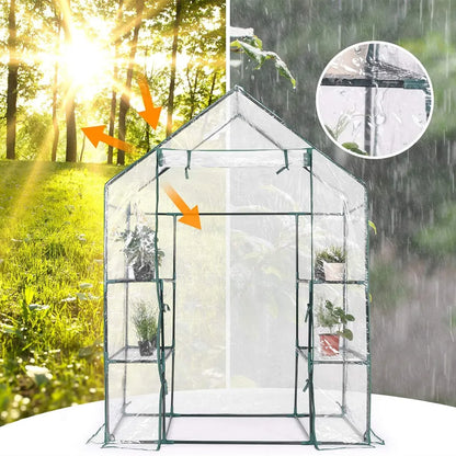 Walk-in 3-Tier Greenhouse with Shelves + Cover