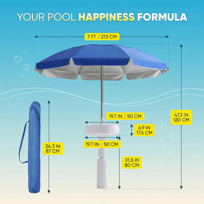 7ft Floating Pool Umbrella with Base Cup Holder & Carry Bag