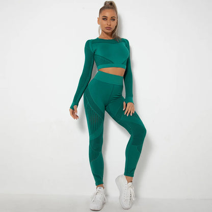 2PCS Seamless Quick Dry Long-sleeved Fitness Set