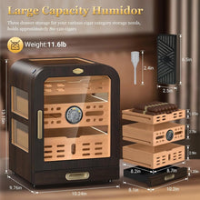 120 Cigar Capacity Cedar Wood Cigar Cabinet with LED Lighting System, Digital Thermometer and 2 Humidifiers