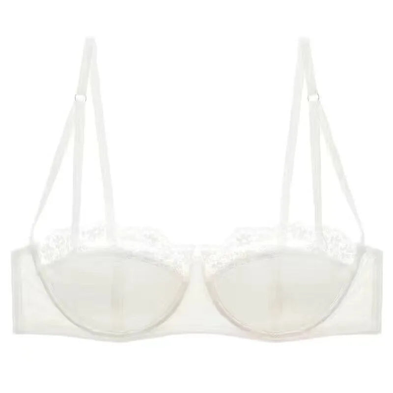Satin Half-Cup Underwire Bra & Lace Trim Lingerie Set
