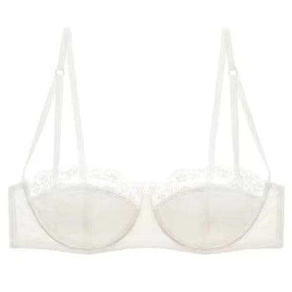 Satin Half-Cup Underwire Bra & Lace Trim Lingerie Set