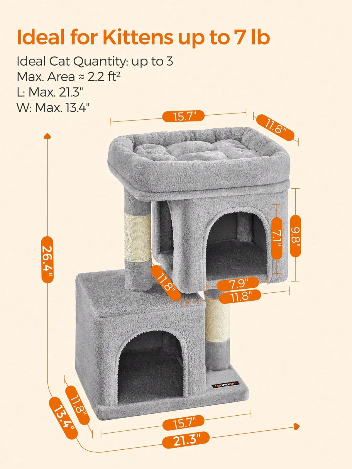 Light Gray Cat Tree Tower - Multi-Level Cat Condo with Perch & Sisal Scratching Posts