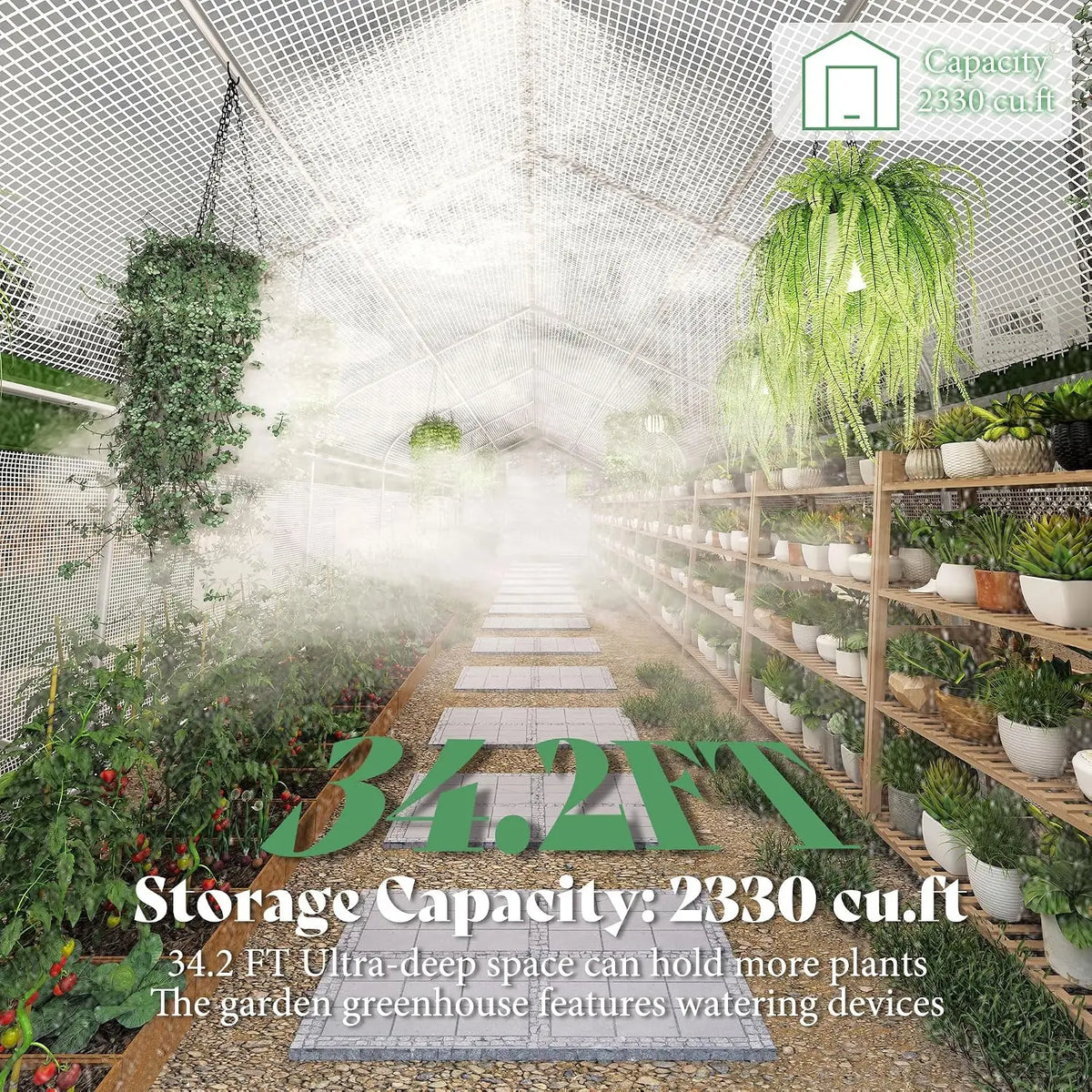 34x10x7 FT Walk-in Tunnel Greenhouse with Watering System