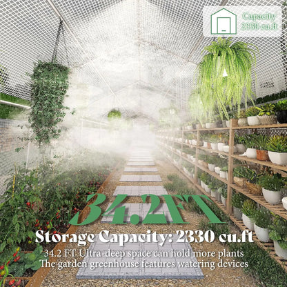 34x10x7 FT Walk-in Tunnel Greenhouse with Watering System