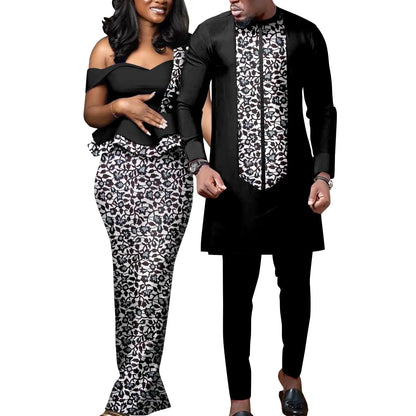 African Print Matching Couple Outfits Men's Dashiki Shirt Set & Women's Dress