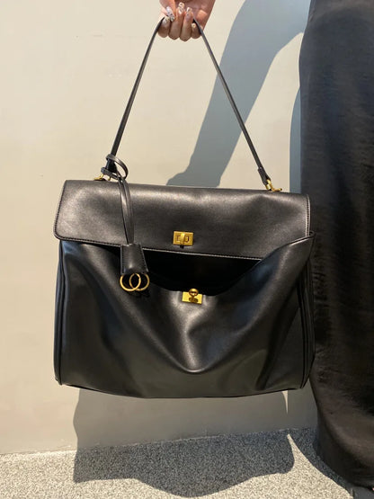 Women's Split Leather Large Capacity Tote Bag & Shoulder Handbag