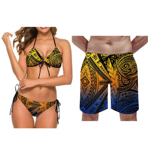 Printed Tie Color Couple Swimsuit