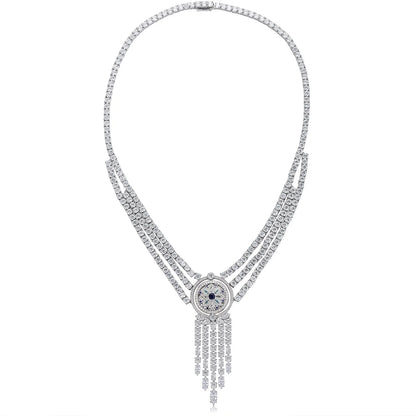 Luxury 925 Sterling Silver Lab-Grown Sapphire Pendant Necklace