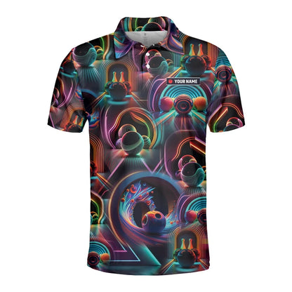 Men's Custom Name Cosmic Bowling Graphic Polo Shirt