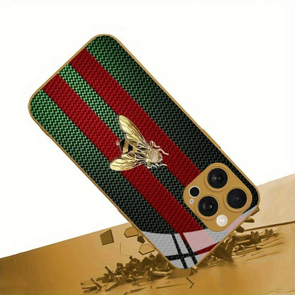 Luxury Metallic Stripe & Golden Bee Tempered Glass iPhone Case