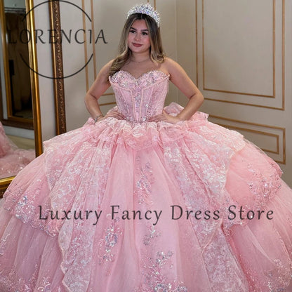 Princess Sparkling Applique Strapless Quinceanera Dress