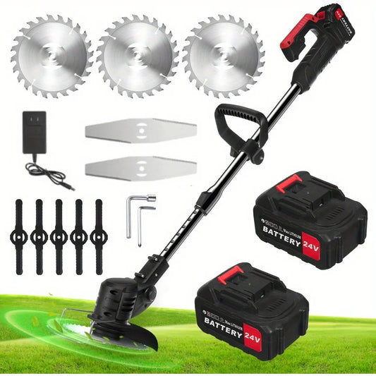 24V 1500MAh Battery Operated, 3-in-1 Lightweight Lawn Trimmer/Mini-Mower/Brush Cutter