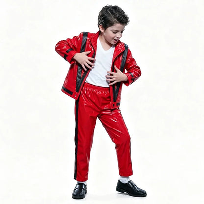 Boys' Michael Jackson Red Leather Jacket & Pants Set 