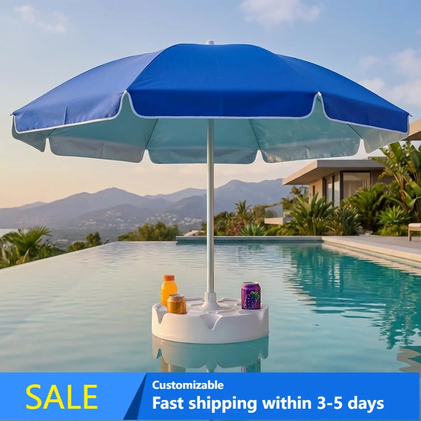 7FT Floating Pool Umbrella with Base & Cup Holders – Portable In-Pool Shade Table & Sun Shelter with Carry Bag