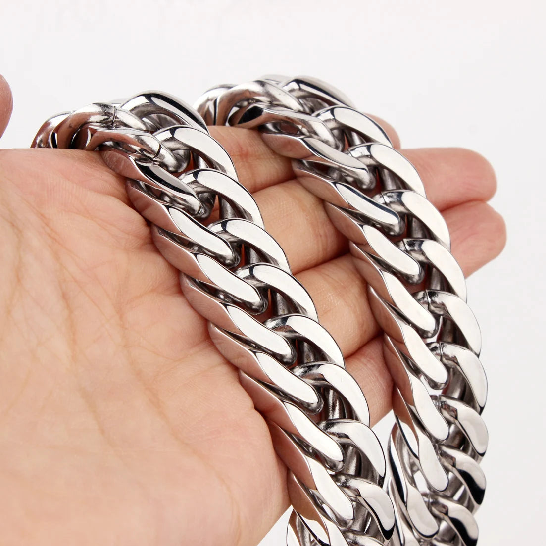 Wide Heavy Polished 316L Stainless Steel Cuban Chain Necklace