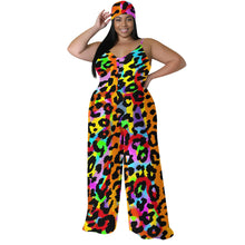 Colorful Leopard Print Jumpsuit with Headscarf