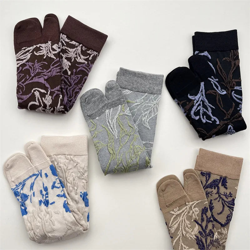 Women's Retro Floral Split-Toe Tabi Socks Set