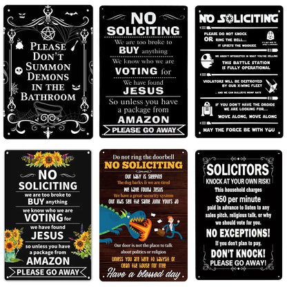 Funny No Soliciting Vintage Metal Tin Sign