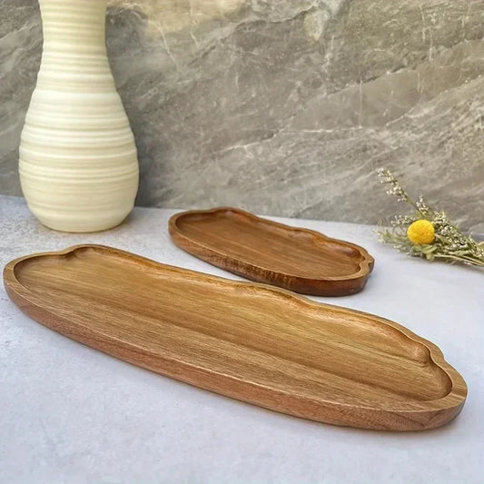 Japanese Style Solid Wood Round Serving Tray - Natural Decorative Food & Tea Platter