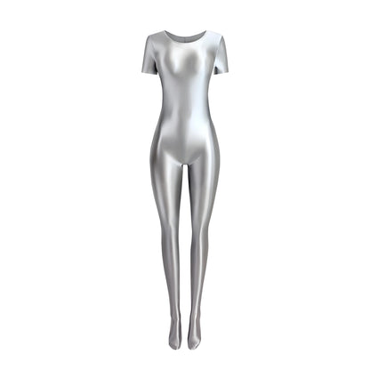 Women's Silky Shine Short-Sleeve Footed Unitard & Dance Catsuit