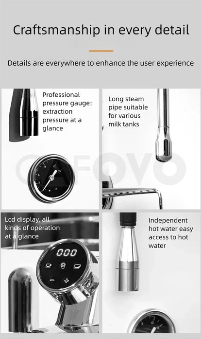 CAFOVO CM6005 Commercial Espresso Machine 3100W Dual Pump Triple Boiler PID Temperature Control 3-Hole Steam Wand