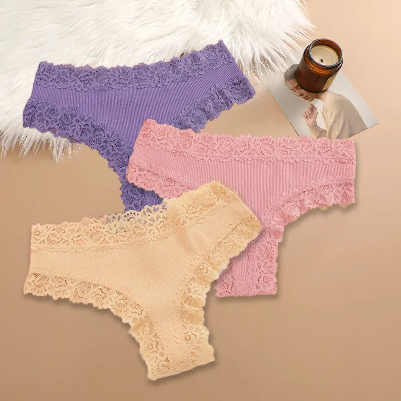 3-Pack Women's Cotton Patchwork Lace Briefs