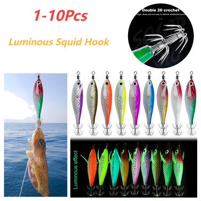 Luminous 80mm Squid Jig Hook Fishing Lures (Artificial Hard Bait)