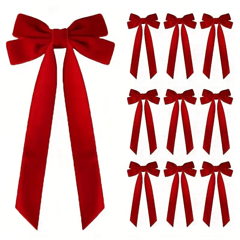10pcs Velvet Christmas Tree Bows for Wreaths & Holiday Decor
