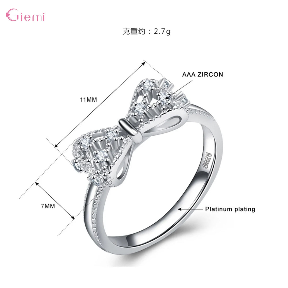 925 Sterling Silver Bowknot Cubic Zirconia Ring – Dainty Bow Engagement & Wedding Band
