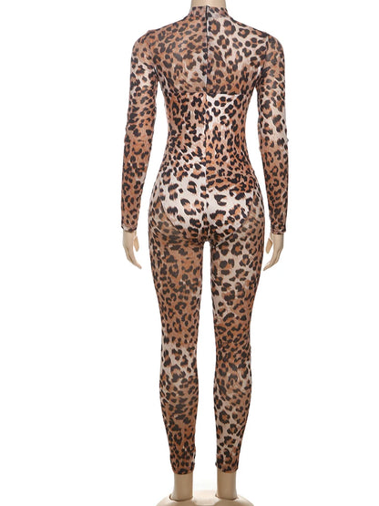 Sisterlinda Leopard Print Thin Full Sleeve Jumpsuits