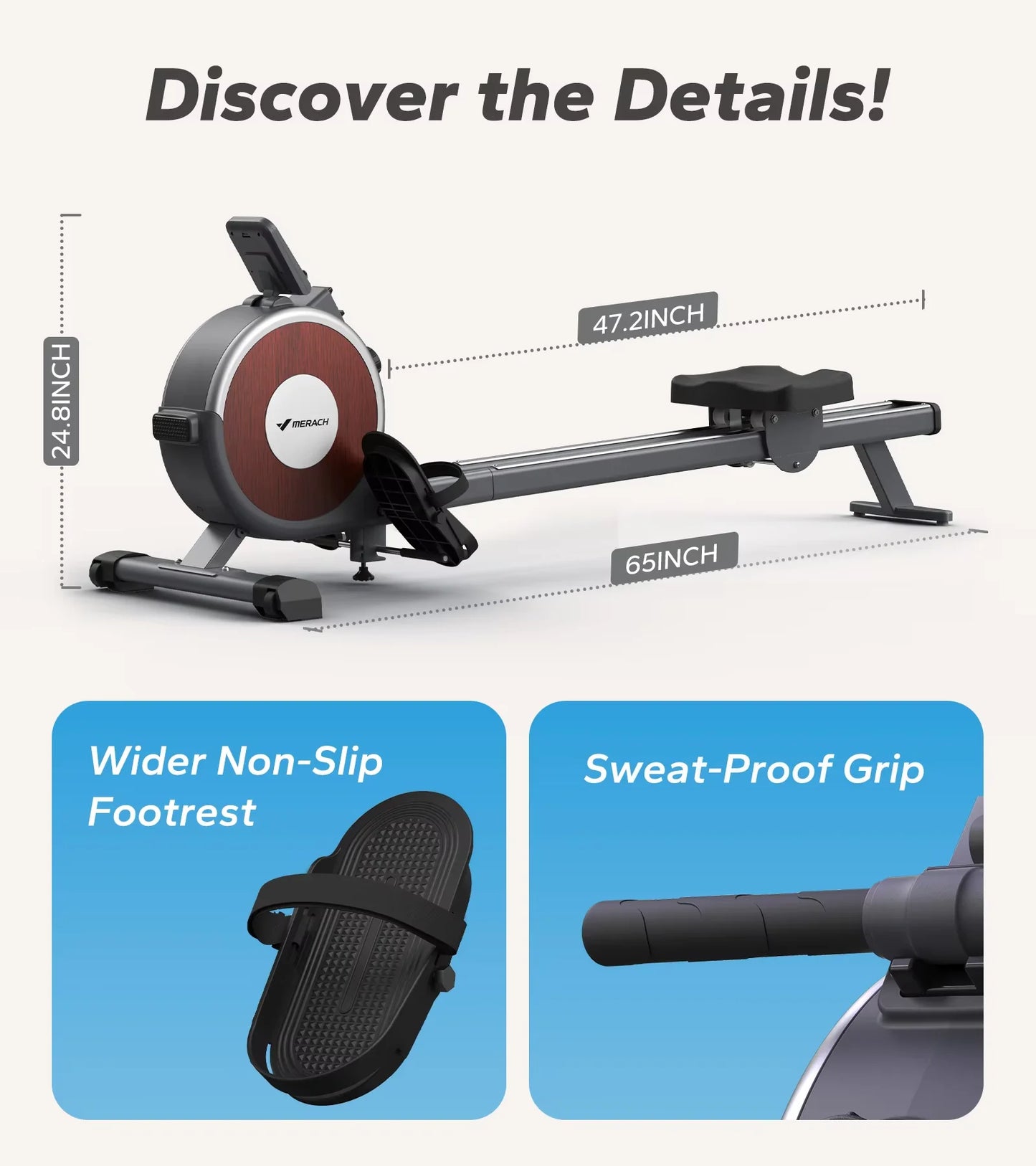 Foldable Magnetic Rowing Machine with 16 Silent Resistance Levels