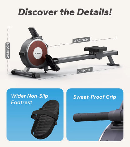 Foldable Magnetic Rowing Machine with 16 Silent Resistance Levels