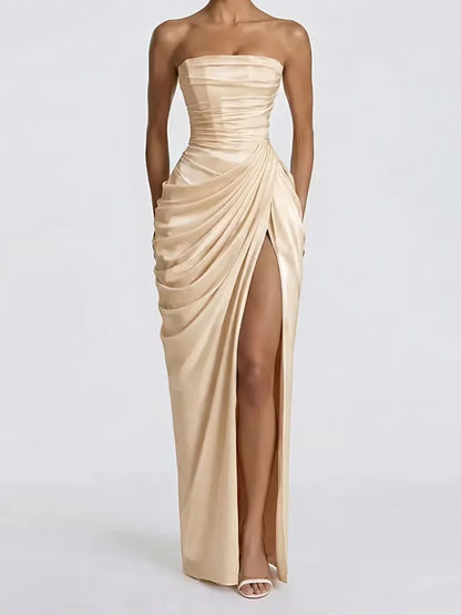 Women's Elegant Strapless Pleated Evening Gown