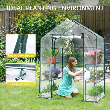 Walk-in 3-Tier Greenhouse with Shelves + Cover