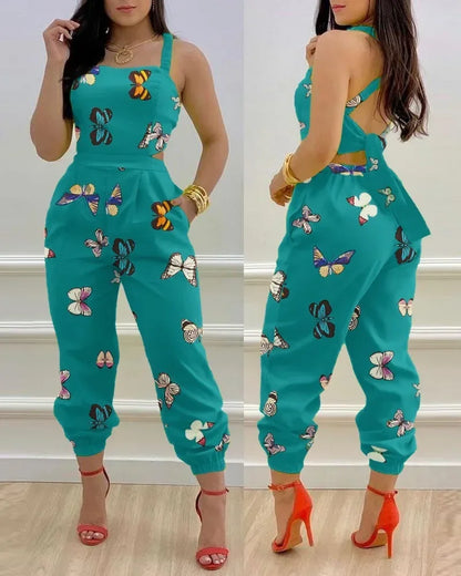 Open Back Printed Jumpsuit