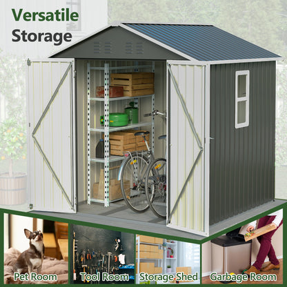 6x6 FT Outdoor Tool Storage Shed with Metal & Lockable Doors