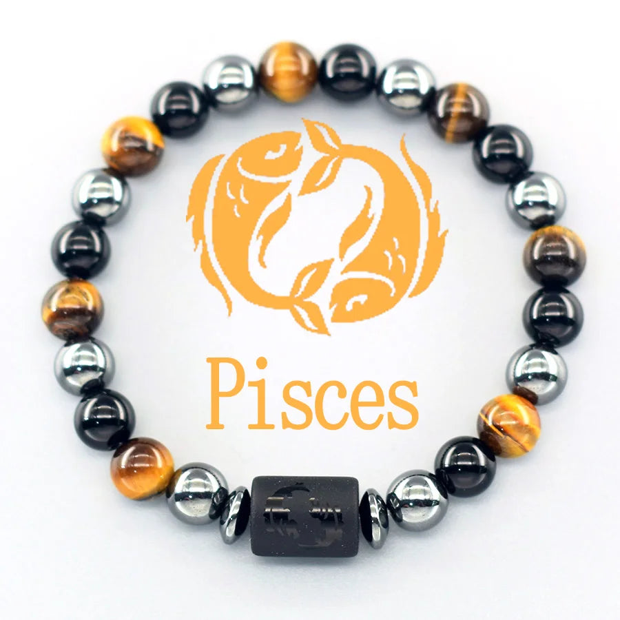 Natural Tiger Eye 12 Zodiac Bead Bracelet