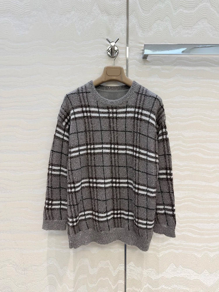 Women’s Vintage Plaid Knit 2-Piece Sweater & Long Skirt Set
