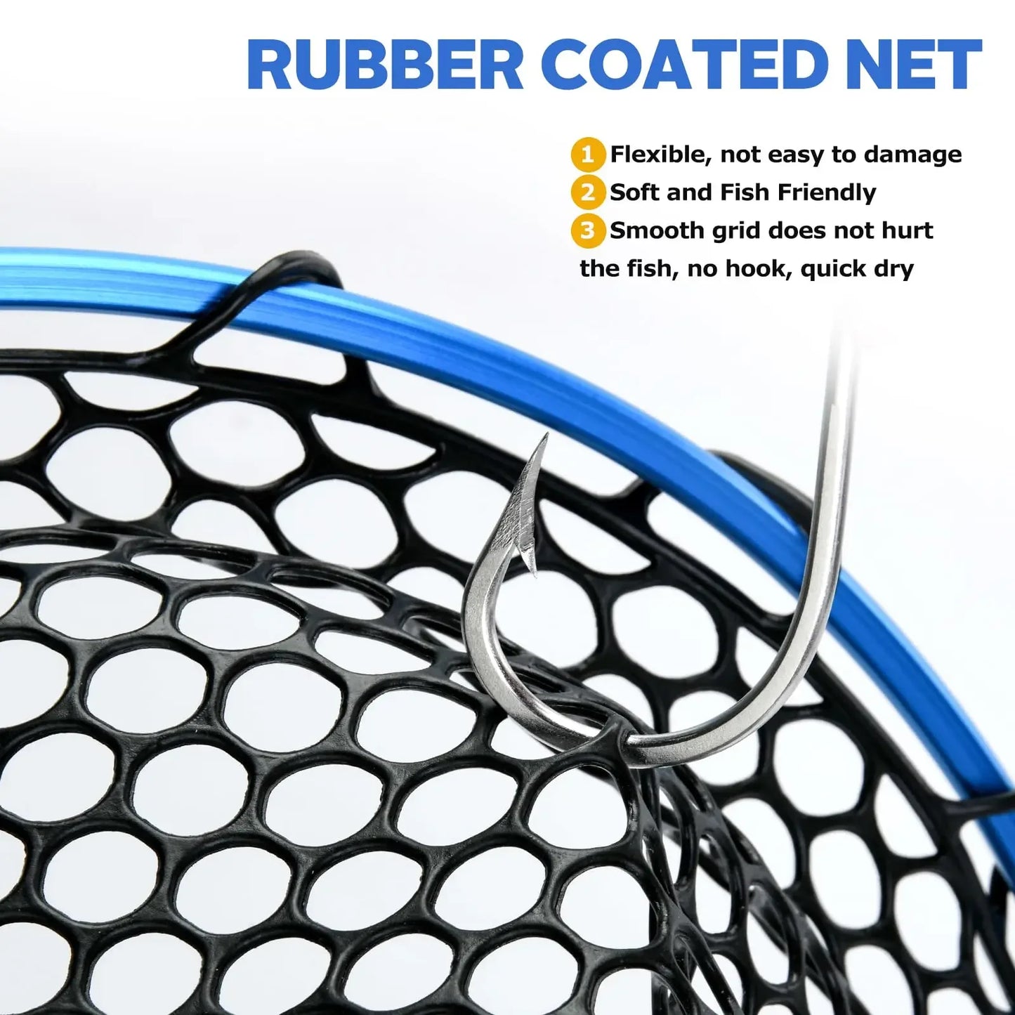 Goture Portable Fly Fishing Net with Retractable Handle and Rubber Mesh