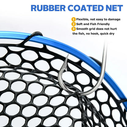 Goture Portable Fly Fishing Net with Retractable Handle and Rubber Mesh
